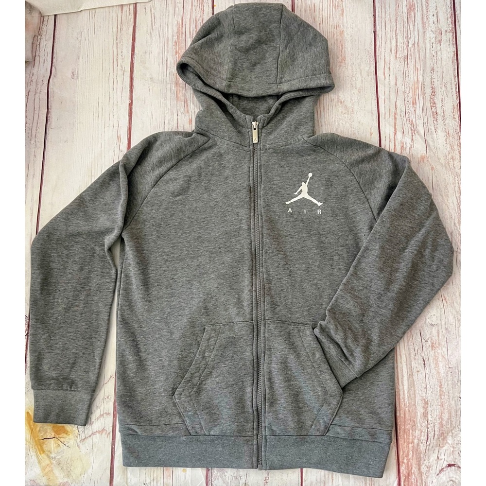 Jordan Air Boys Youth XL Gray Full Zip Hoodie Jumpman Logo Heathered Fleece - Picture 1 of 9